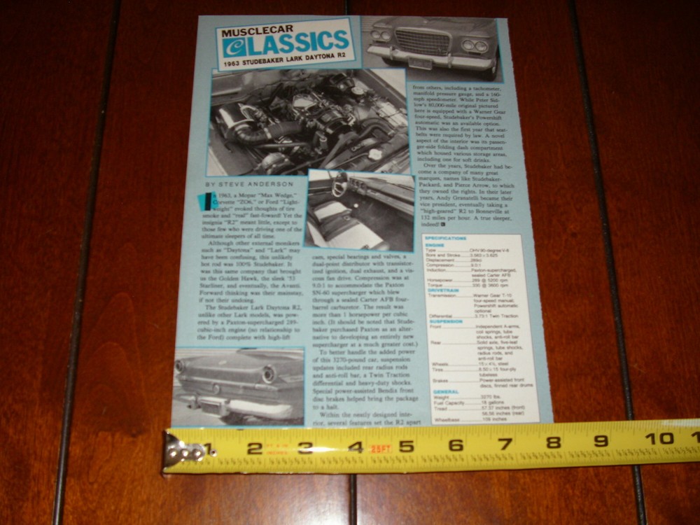 1963 STUDEBAKER LARK DAYTONA R2 ORIGINAL 1989 ARTICLE
