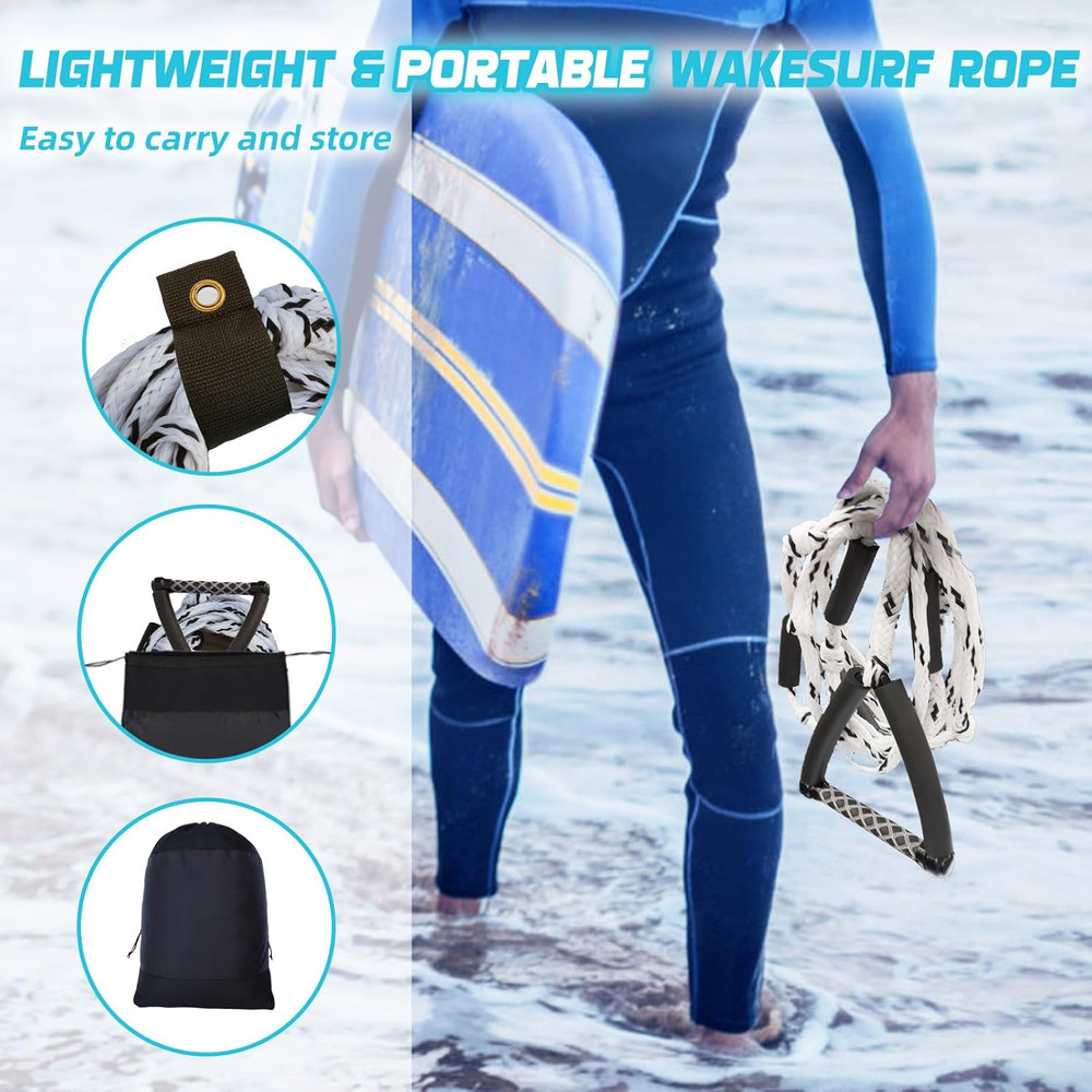 Wakesurf Rope - 25Ft Floating Wake Surf Ropes and Handle, 4 Sections Adjustable