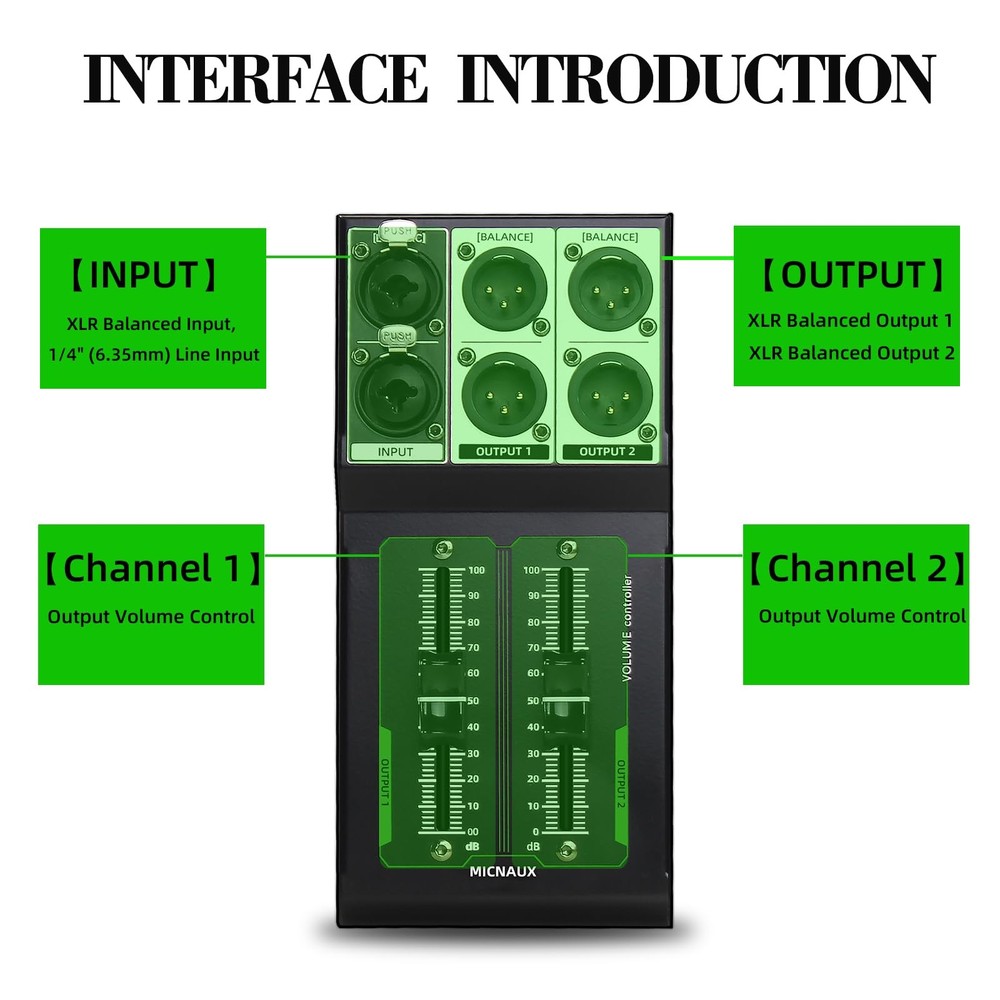 Passive Monitor Volume Controller, XLR 2 Input 2 Output Stereo Studio Control...