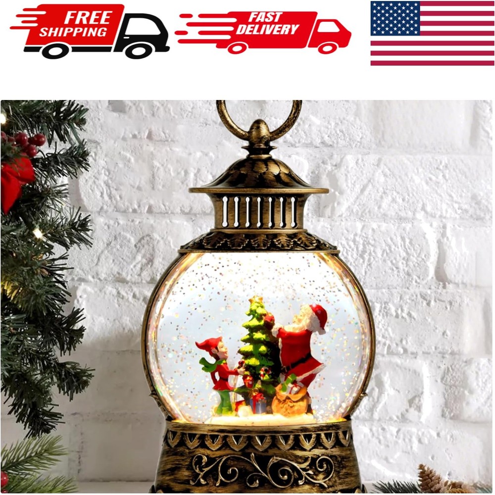 Vintage Santa Snow Globe Lantern - Musical & Timer Function for Festive Cheer