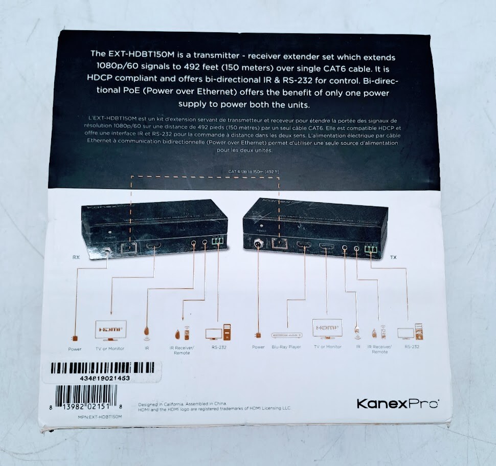 KanexPro HDMI 150m Extender Over HDBaseT W/ Loop out EXT-HDBT150M