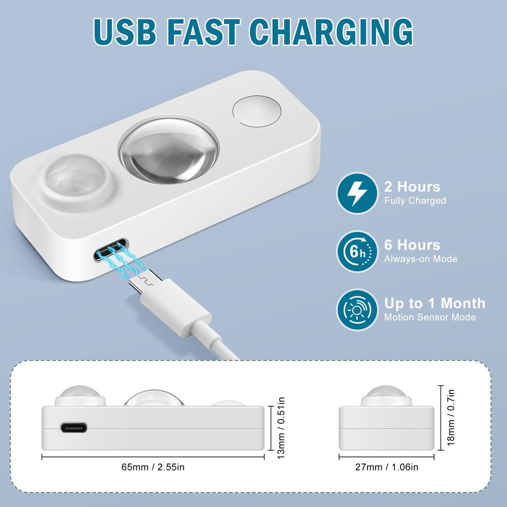 Motion Sensor Light Indoor Rechargeable Under Cabinet Lighting Wireless Warm ...