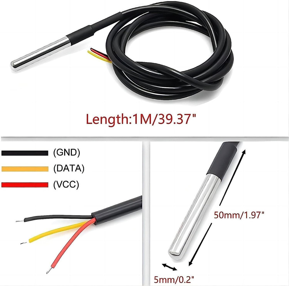 5 Pcs DS18B20 Temperature Sensor Probe High-Accuracy Waterproof Equippe