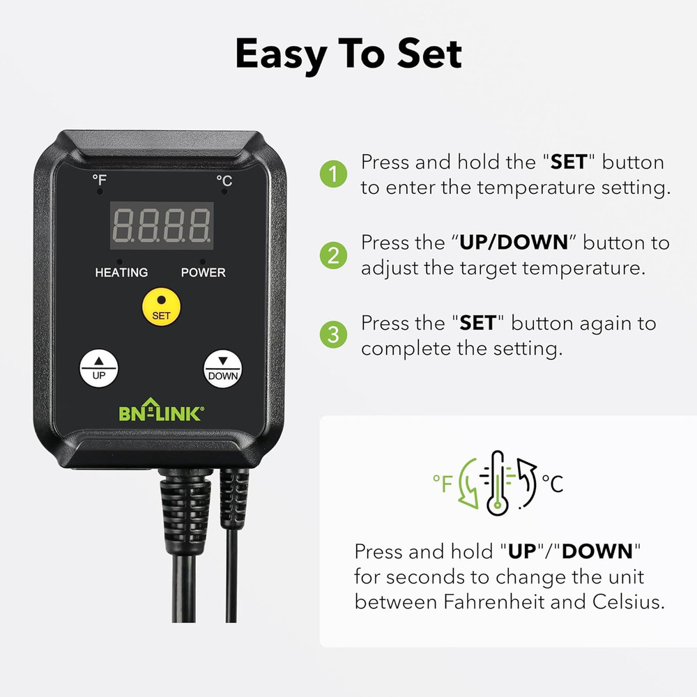 Reptile Thermostat Temperature Controller, Digital Heat Mat Thermostat for Seed