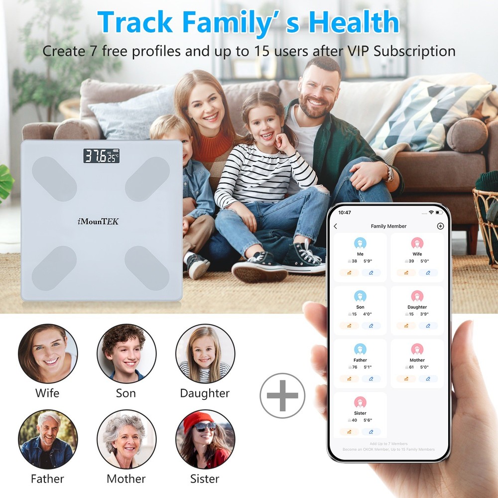Digital Smart Scale for Body Weight & Composition BMI App Sync LCD Display