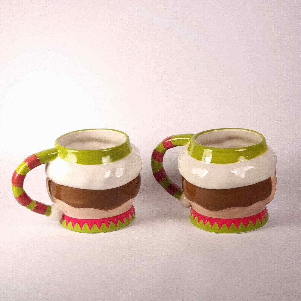 2 Threshold Stoneware Coffee Mugs 12 oz ELF 3D Hot Chocolate Cups Target Decor