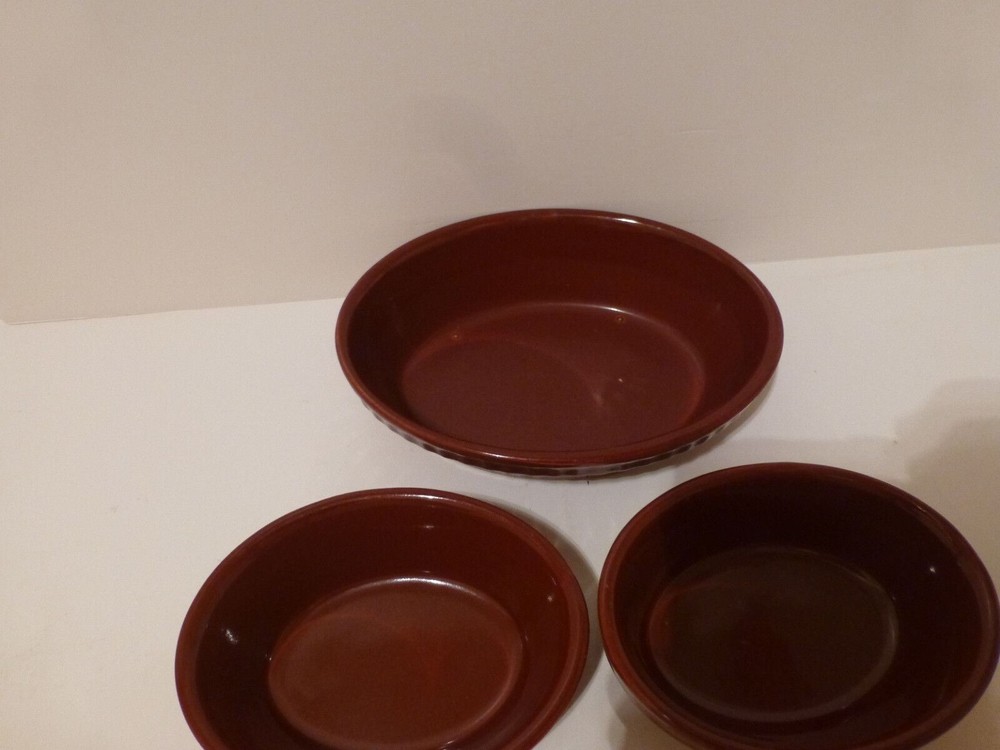 Brown Stoneware (3) Baking Custard Ramekin Dishes England (S5