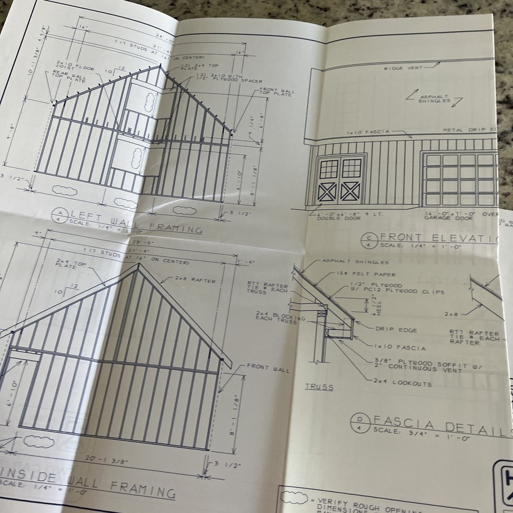1995 2 Car Storage Garage Blueprint Pkg Complete Instructions Material List Plan