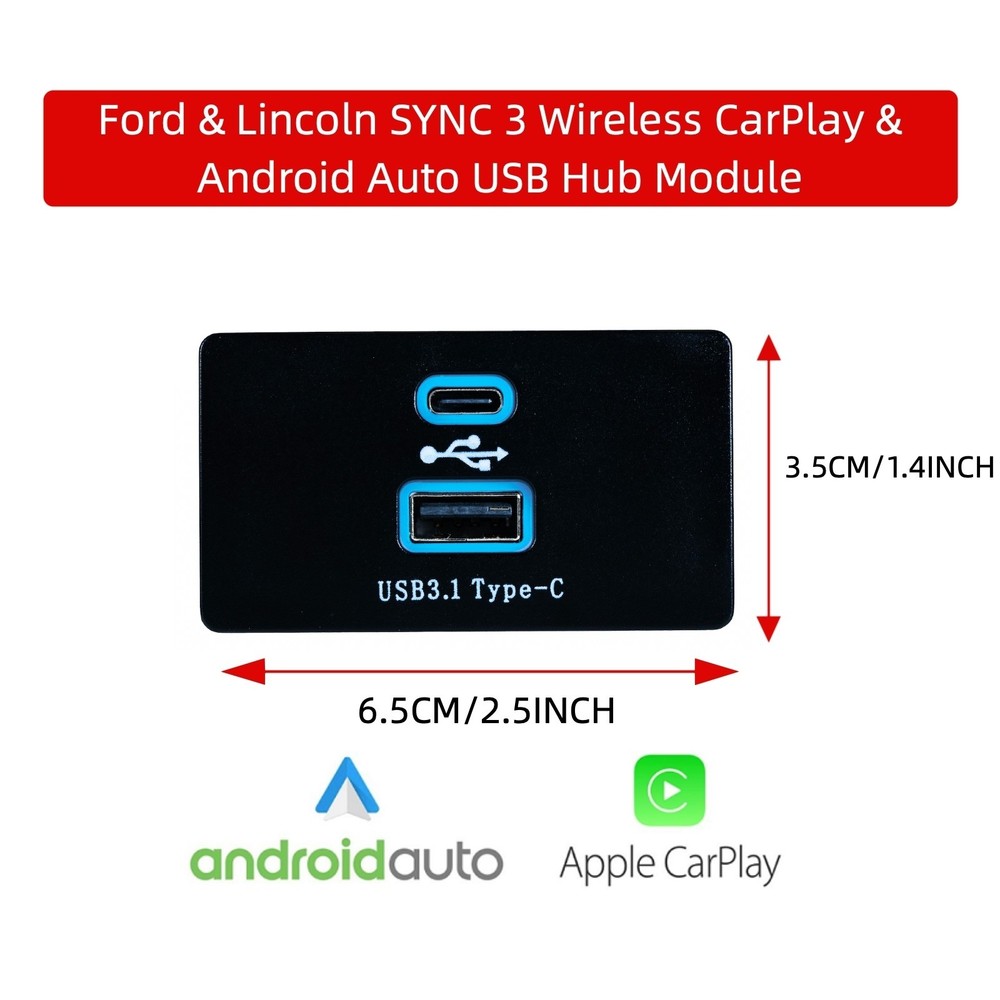 Ford Sync 3 Wireless Apple CarPlay Android Auto USBHUB Upgraded Version