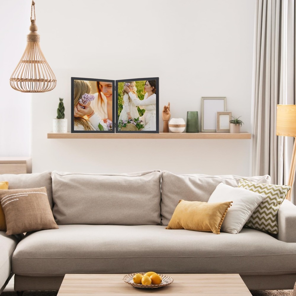 Double 8x10 Picture Frame Hinged Folding Vertical Stand for Tabletop Display,...