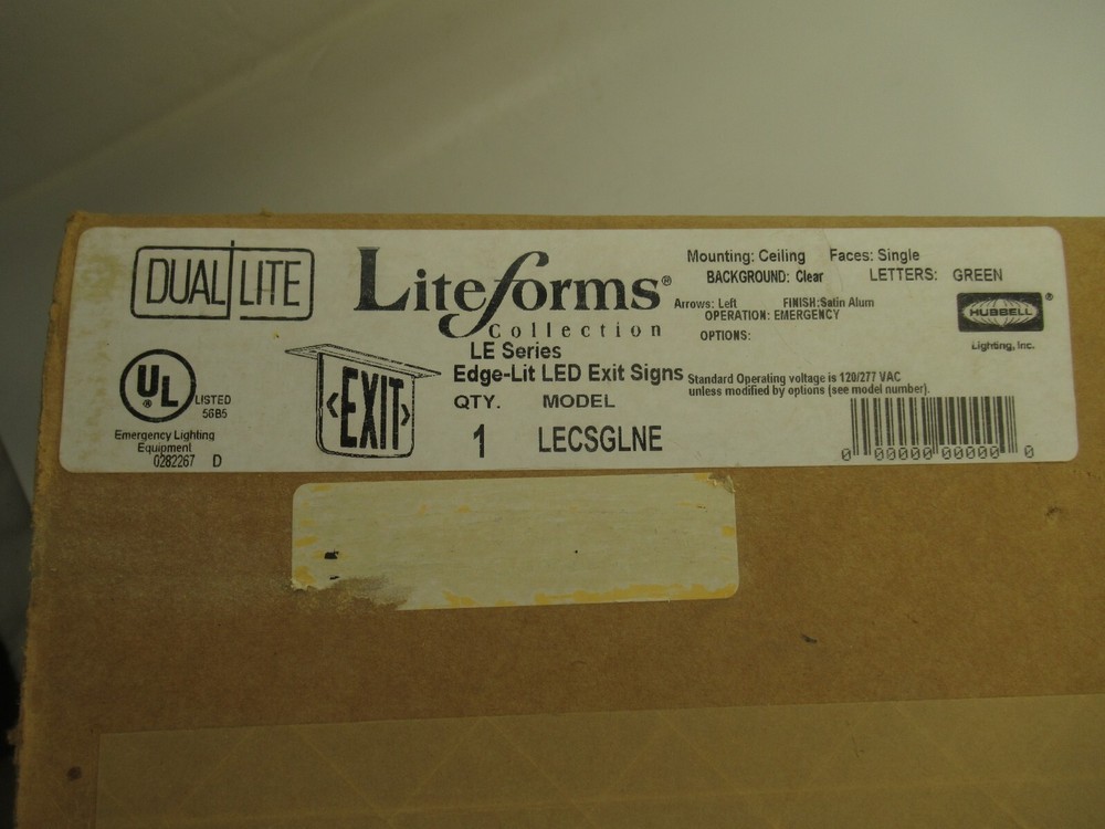 Hubbell LECSGLNE Dual-Lite Exit Sign Edge Lit LED Green