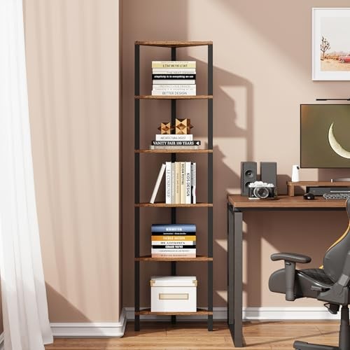 Corner Shelf, 6-Tier Corner Bookshelf for Small 6-Tier Ordinary Rustic Brown