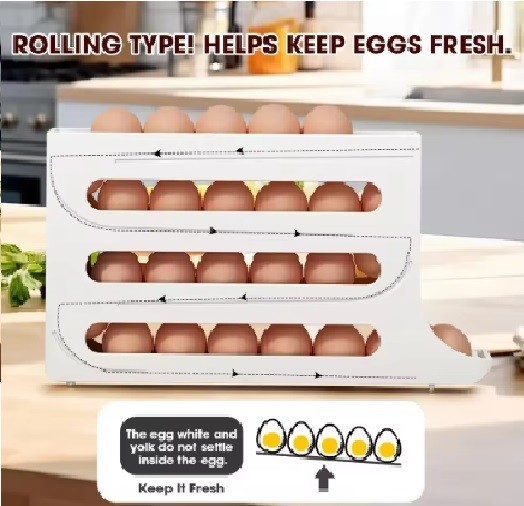 Automatic Rolling Egg Dispenser Organizer for Refrigerator 4-Tier Space-Saving