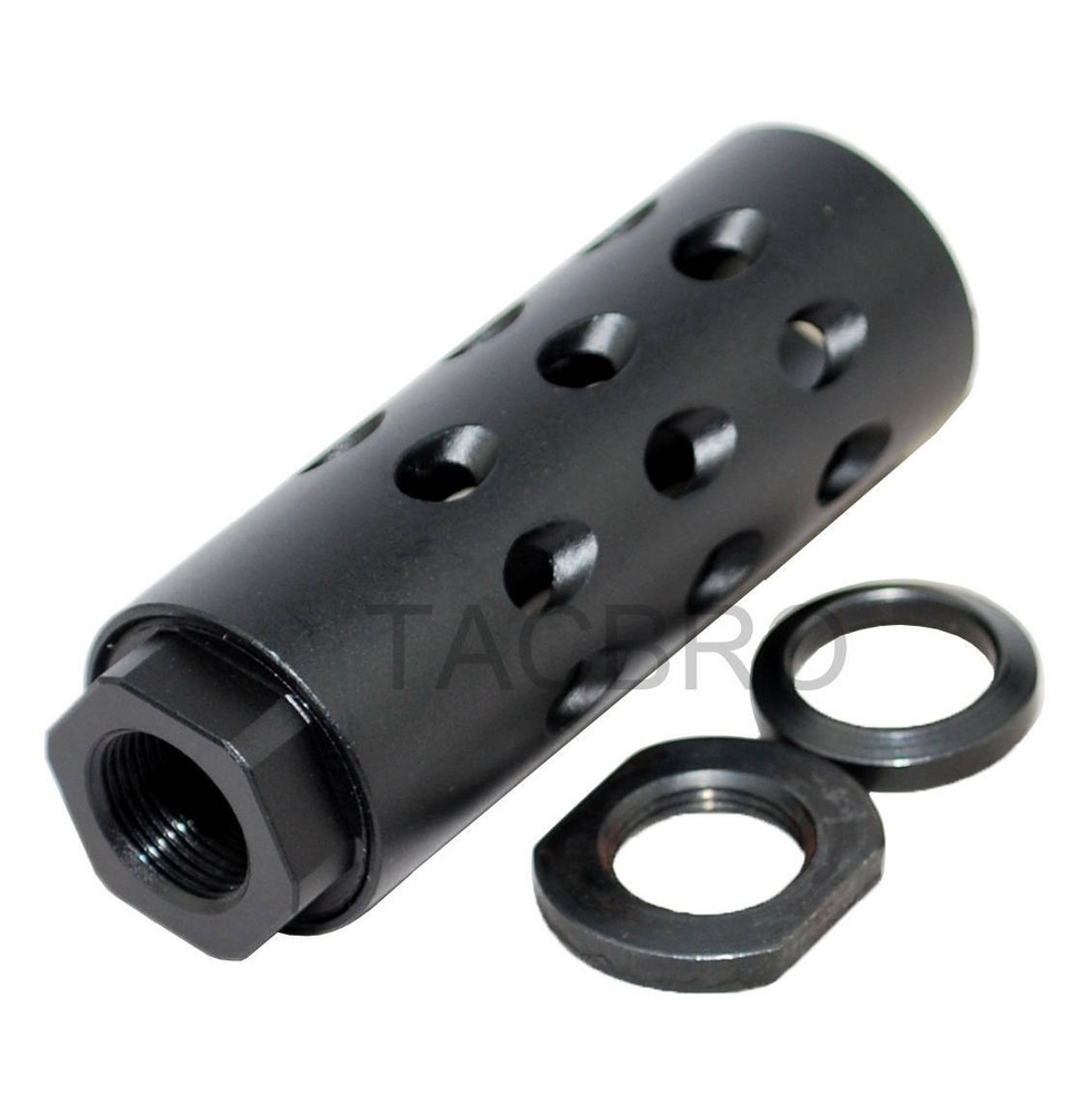 Black 9MM Muzzle Brake With 1/2"x28 TPI Thread Pitch - Anodized Aluminum