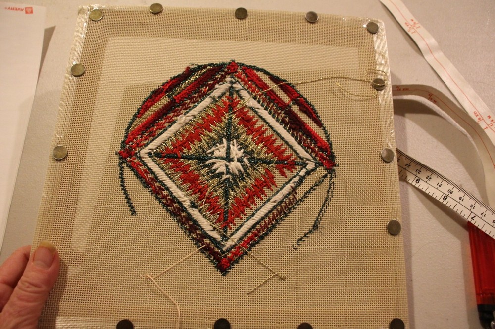 decorative geometric metallic design 10 x 10 Needlepoint Canvas 18 ct. started