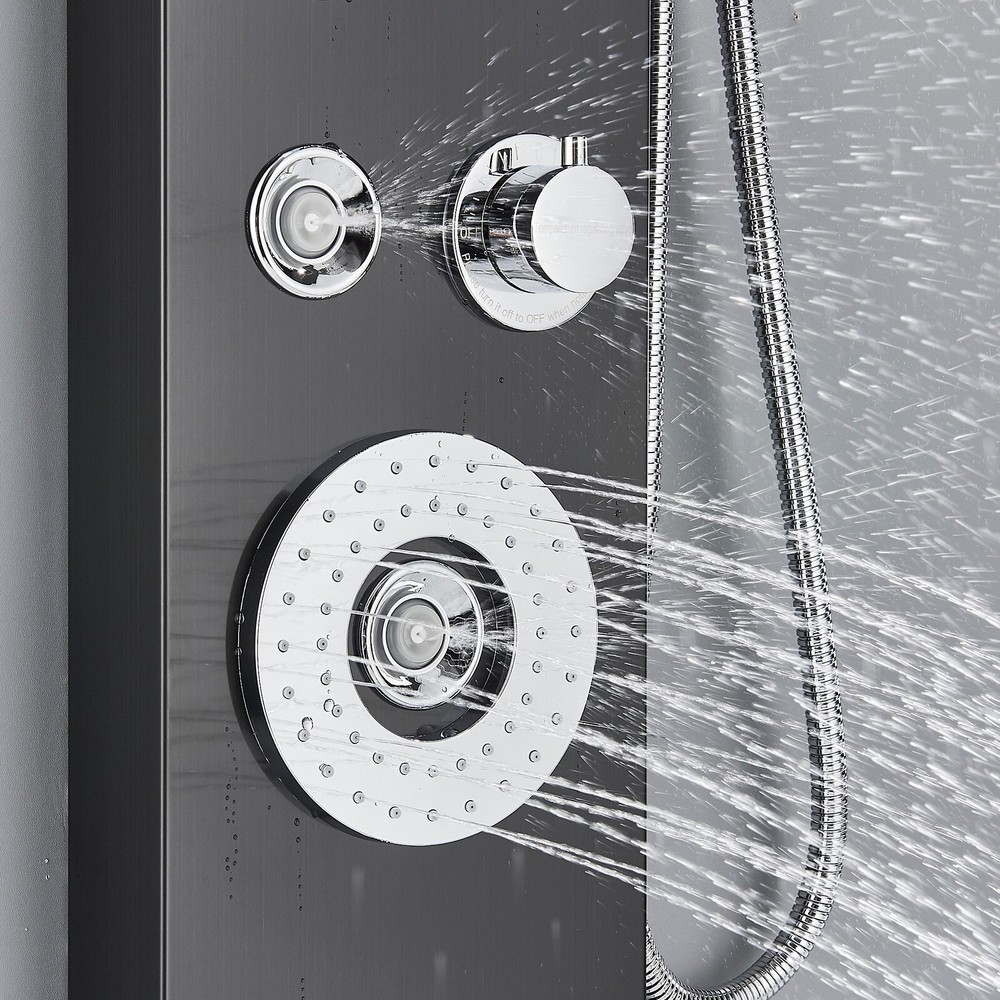 Matte Black LED Rainfall Waterfall Shower Panel Tower System Back Massage Jets