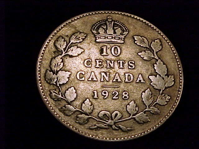 1928 Canada 10 Cent, Very Good grade
