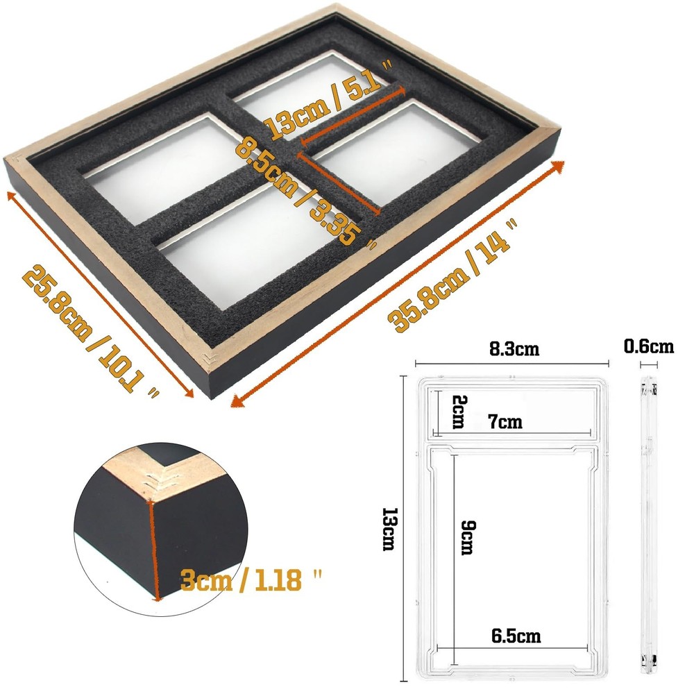 Trading Card Display Frame, PSA Graded Card Display Frame, 4 Grids Baseball C...