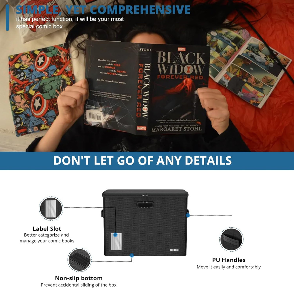 Comic Book Storage - Fireproof & Water-Resistant Stackable Box with Zipper Mesh
