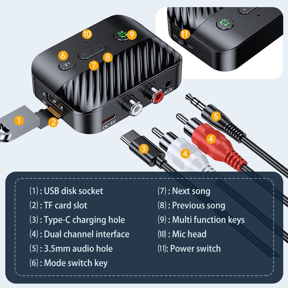 1 PC Portable Bluetooth 5.3 Receiver Adapter Wireless Audio Receiver Accessories