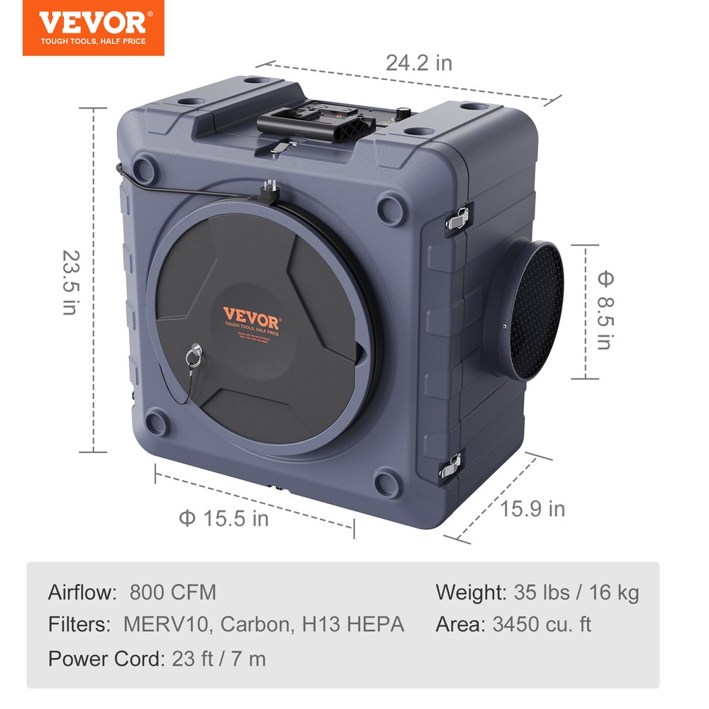 VEVOR 800CFM Air Scrubber with 3 Stage Filtration Stackable Negative Air Machine