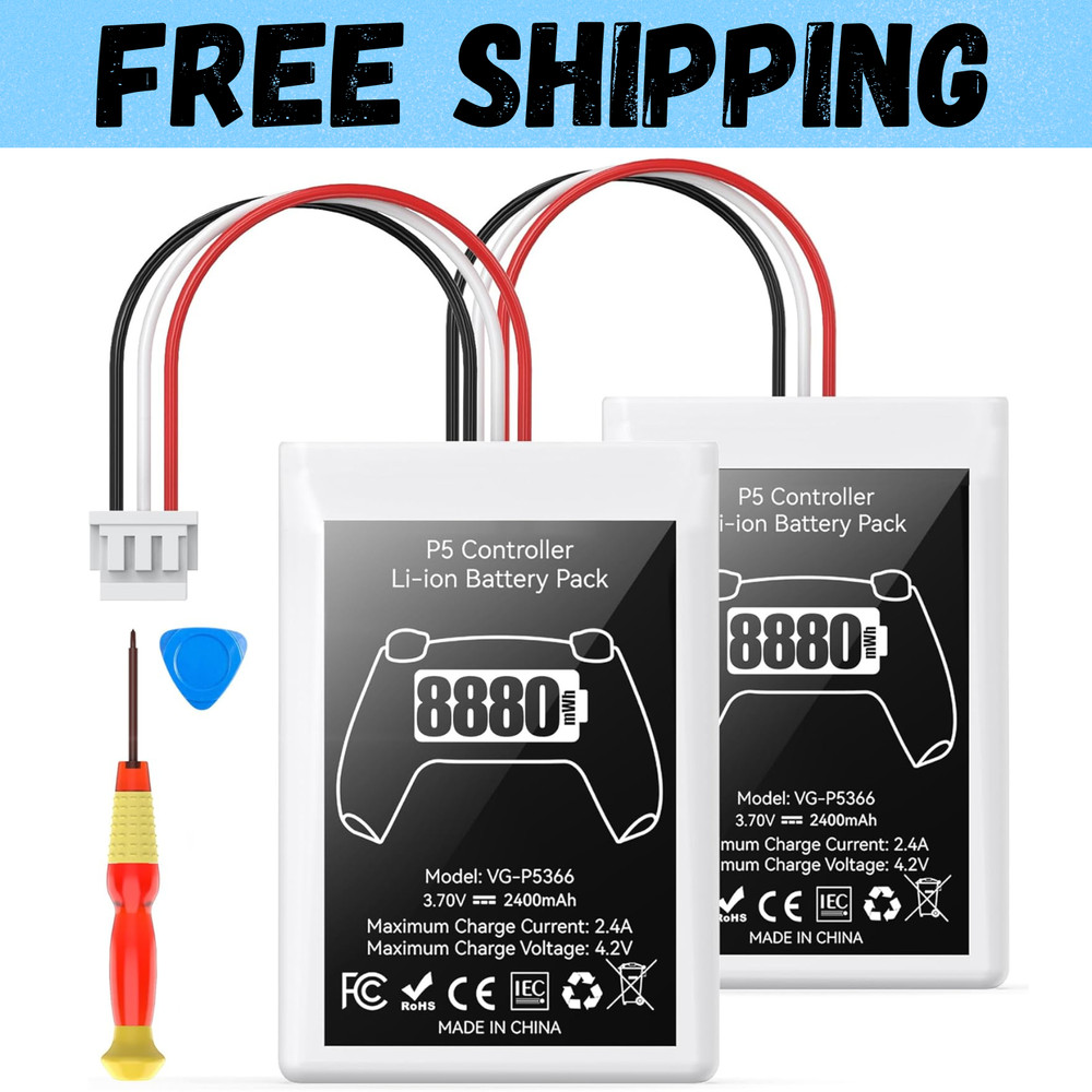 2 Pack PS5 Controller Battery Replacement 8880mWh High Capacity Rechargeable