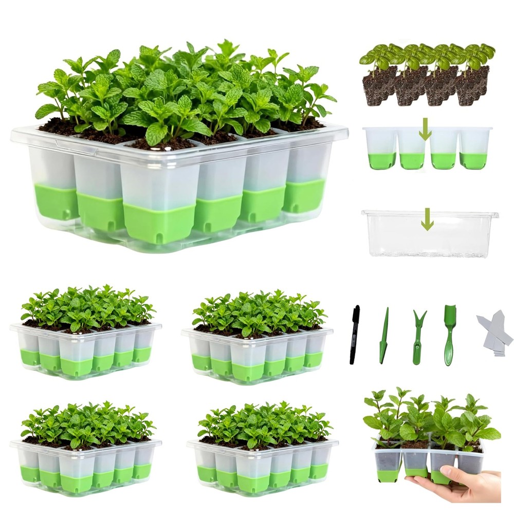 5-Pack Reusable Silicone Starter Kit,Reusable 60Cell Starter Trays with Easy ...