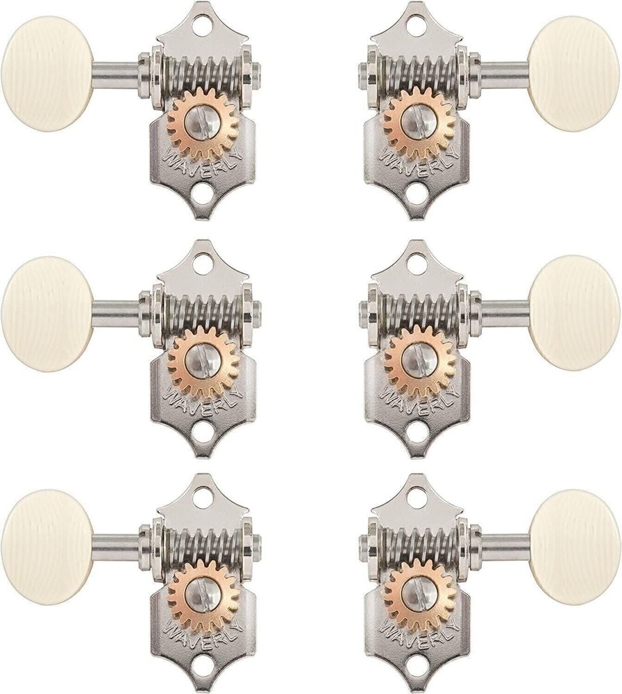 Waverly Guitar Tuners with Ivoroid Knobs, for Solid Pegheads, Nickel, 3L/3R