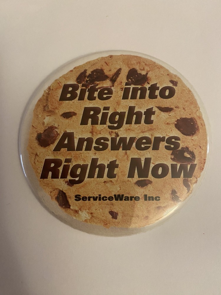 ServiceWare Bite Into Right Answers Right Now Pin Back Button P191