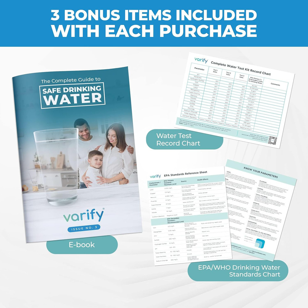 17In1 Complete Drinking Water Test Kit - 100 Strips + 2 Bacteria Tester Kits - W
