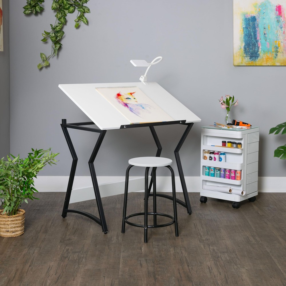 Hourglass Craft Table Angle Adjustable Drafting Table, Table+Stool