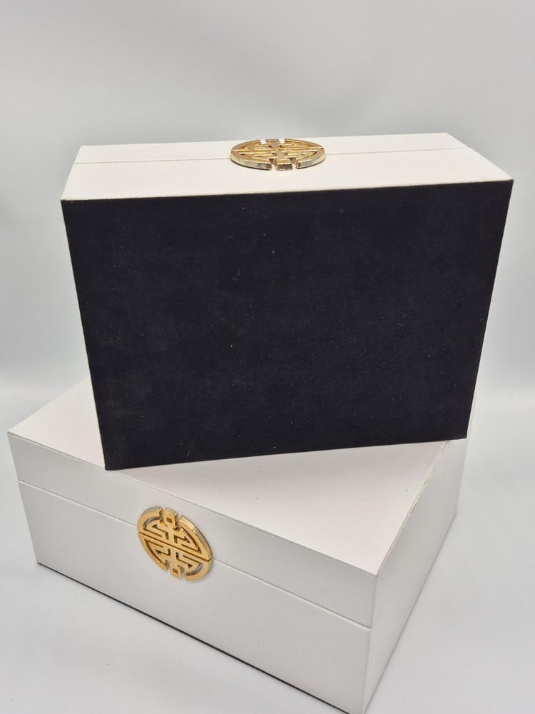 Set of 2 White Rectangular Decorative Boxes with gold accent
