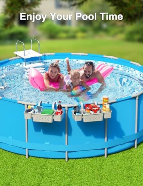 Poolside Storage Basket with 2 Cup Holders, Stretchable Above Ground 1 Pack