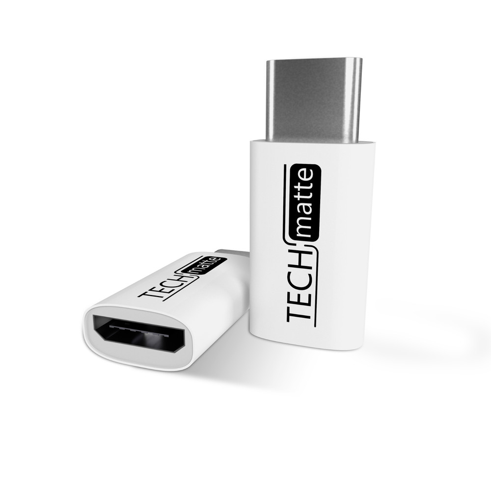 Techmatte USB-C to Micro USB Adapter Convert Connector (2 Pack, White)