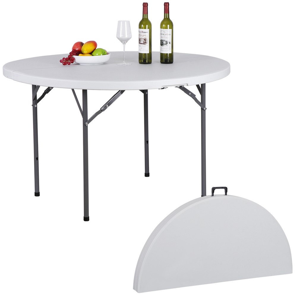 2PCS 4' Round Bi-Folding Camping Table Plastic Dining Card Table Kitchen Outdoor