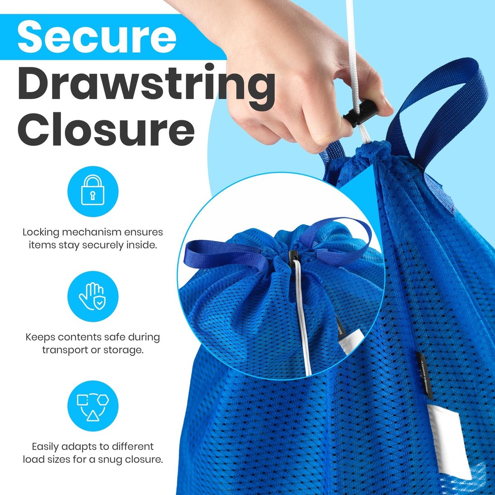 2 Pack Large Mesh Laundry Bags Heavy Duty Handles Drawstring Blue Sack