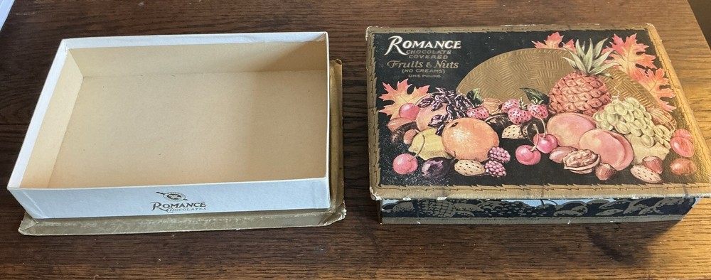 Vintage Romance Chocolate Covered Fruits & Nuts Empty Cardboard Box