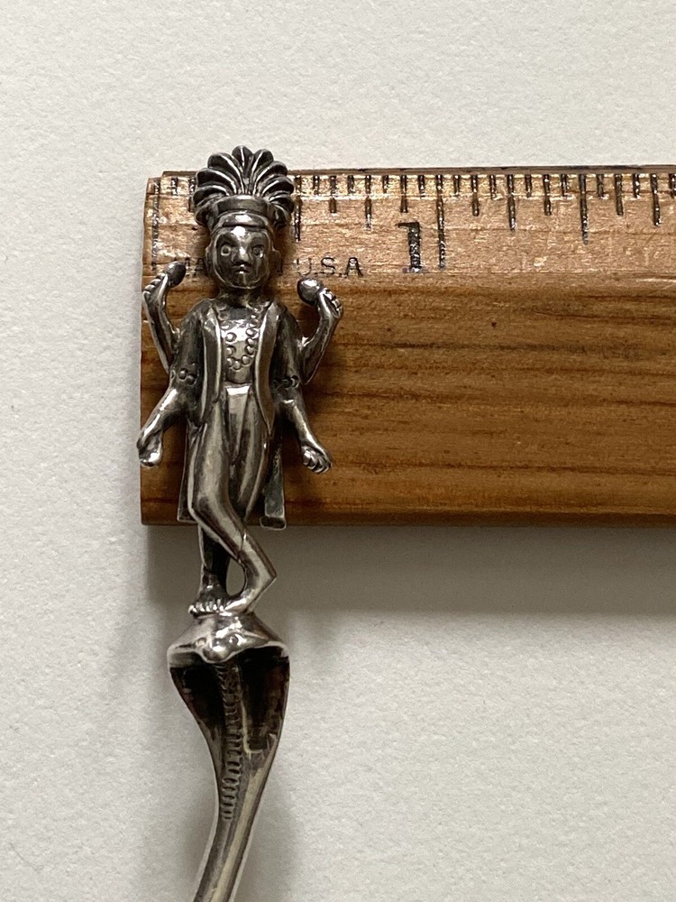 Antique Solid Silver SHIVA SNAKE CHARMER FIGURAL SPOON - SHELL BOWL (5H11)