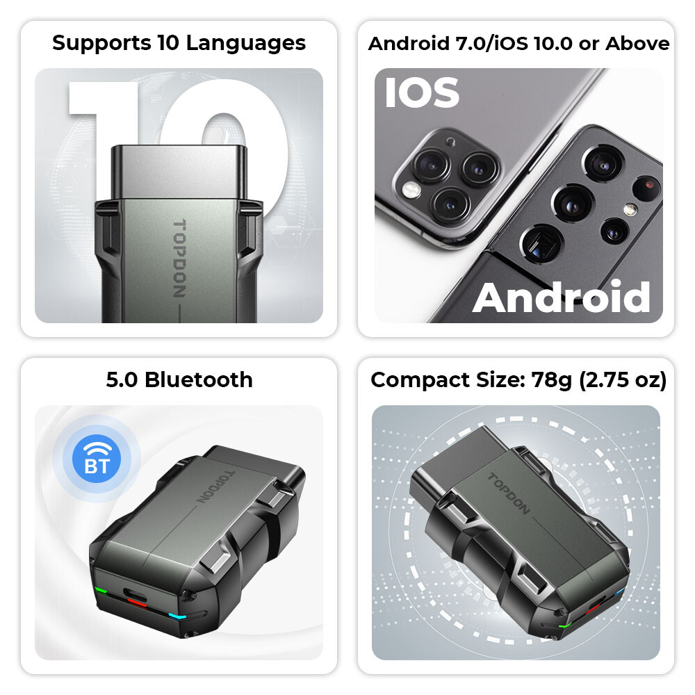 TOPDON TOPSCAN Bluetooth OB2 Scanner Code Reader Full System Car Diagnostic Tool