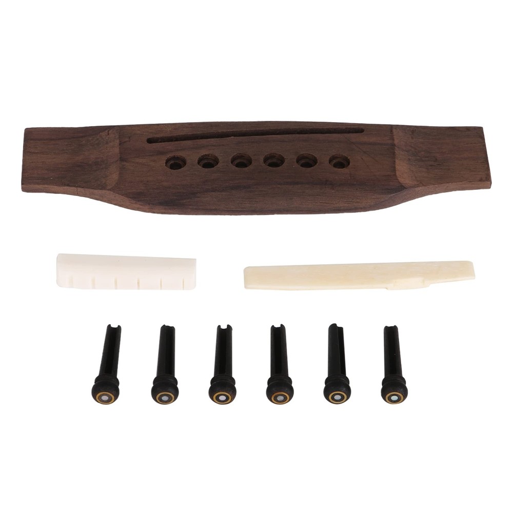 Acoustic Guitar Replacement Set Ebony Bridge End Pins Bone Saddle & Nut