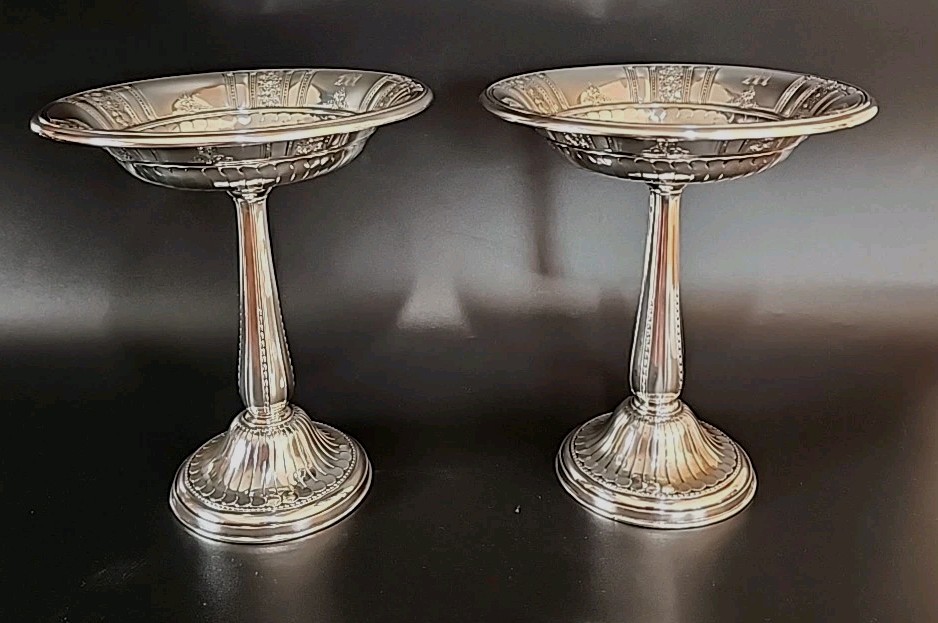 2 Gorham Sterling Silver Frontenac Tall Compotes Pair Footed 1932 7"