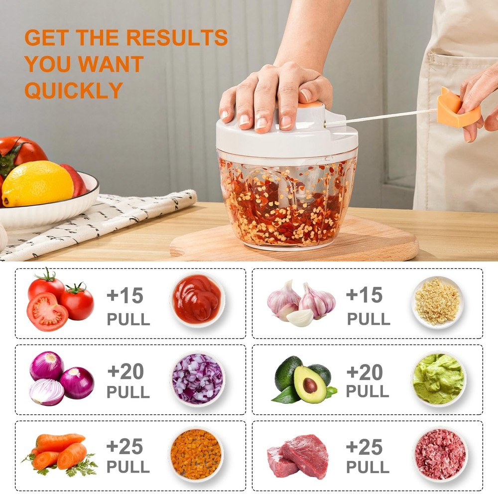 650ML White Manual Food Processor Vegetable Chopper for Kitchen Home