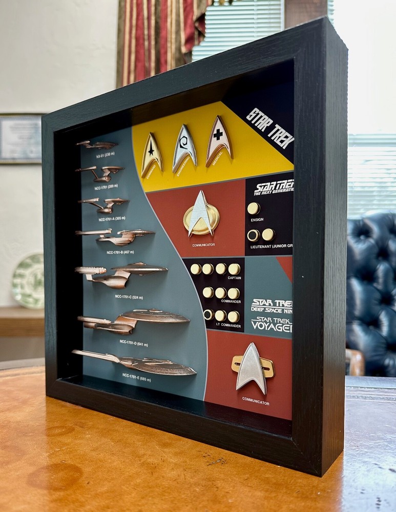 Ship & Combadge Display Shadow Box Star Trek, Enterprise, Large *Fan Made*