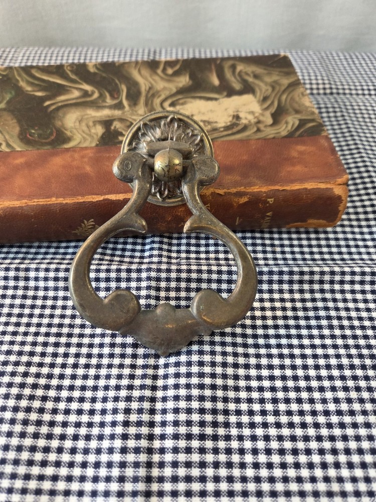 Antique French Victorian Style Brass Drawer Pull Intricate Scrollwork