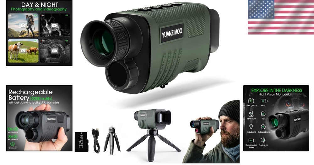 Rechargeable Night Vision Monocular & Tripod: Explore in 100% Darkness with Ease