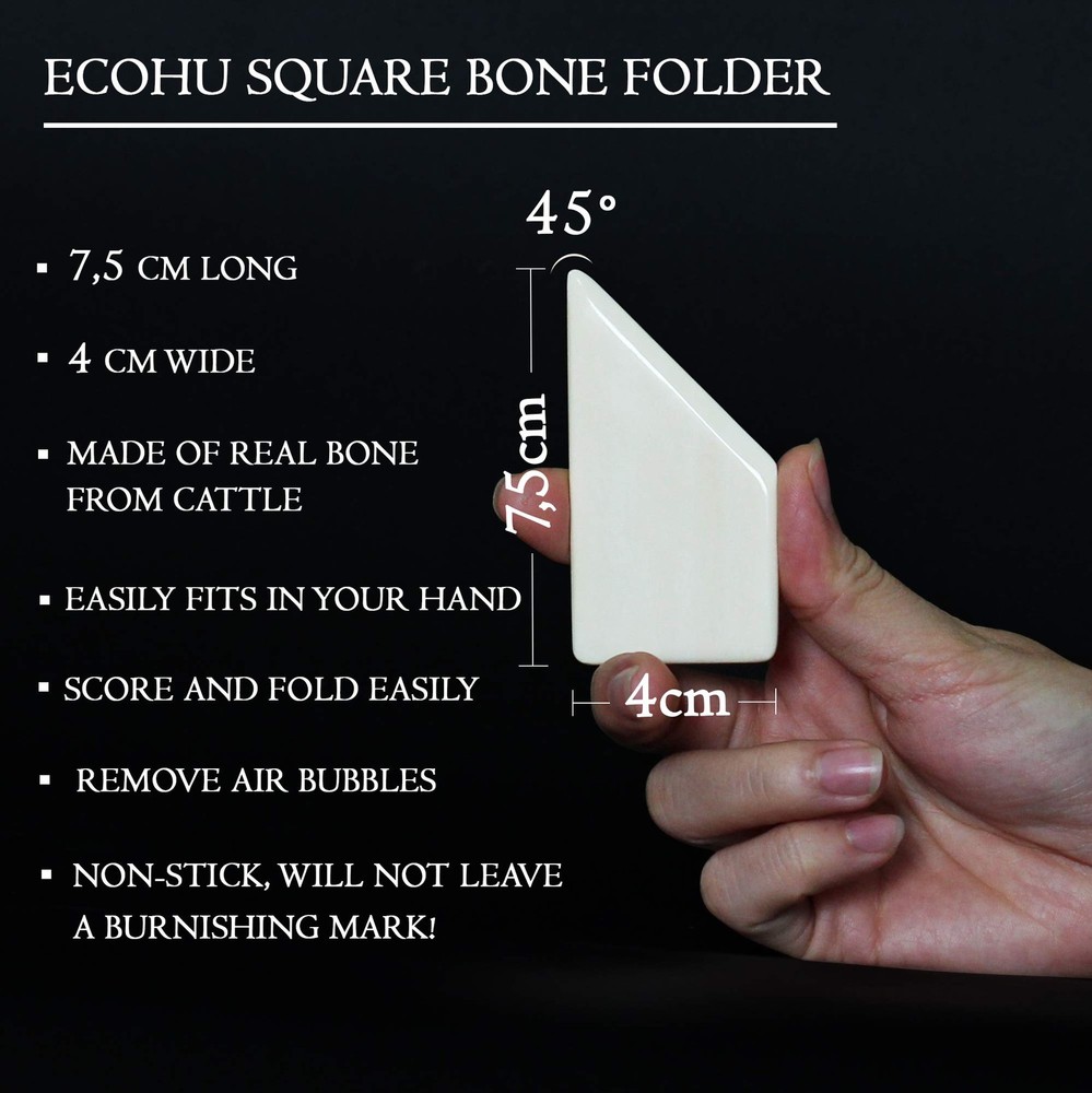 ECOHU Square Bone Folder - Genuine Bone, Paper & C, Ivory white