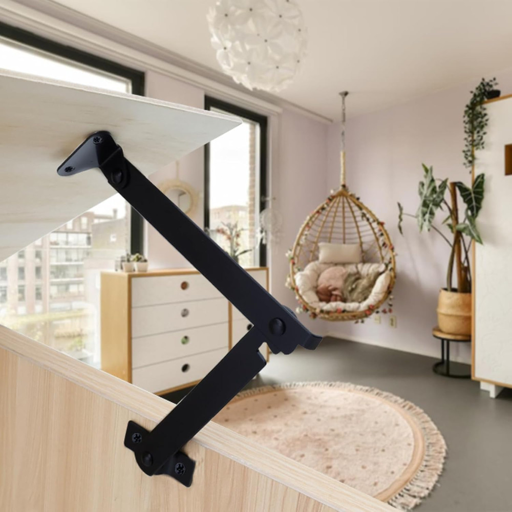 2 Pcs Black Lid Support Hinges, Rotatable Folding Lid Support Hinge for Window,