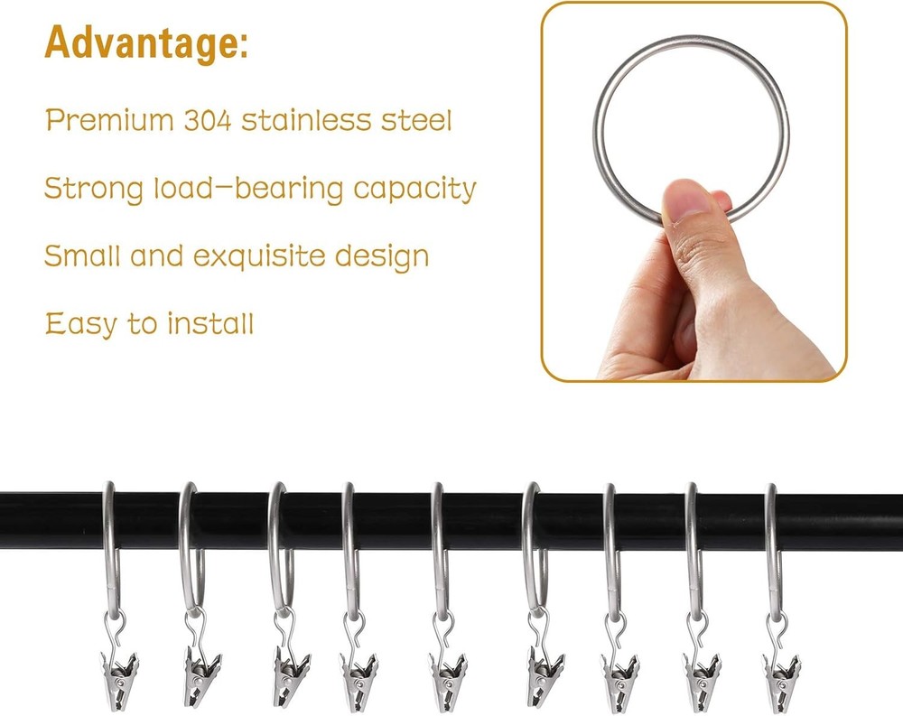 Lansian 20pcs Rustproof Drapery 1.5'' I D - 20Pack, Matte Silver