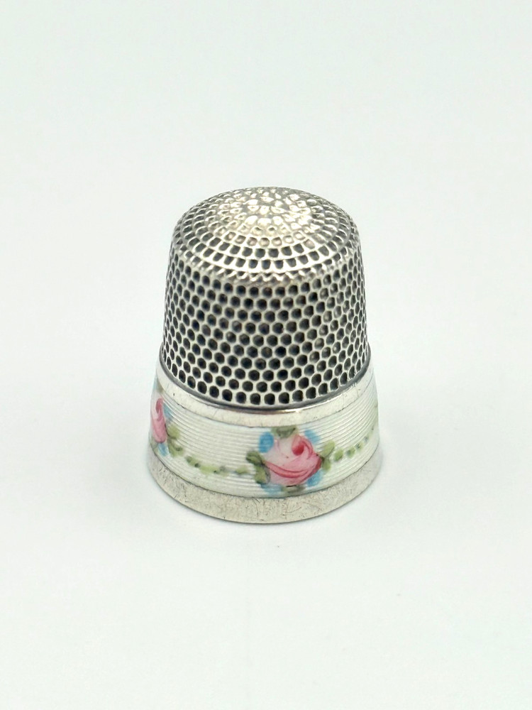 Antique Sterling Silver Guilloche Enamel Thimble