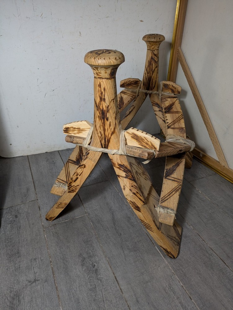 Vintage Rustic Hand Carved Camel Saddle Foot Stool